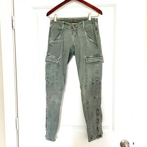 JBrand olive green skinny cargo pants with zipper detail